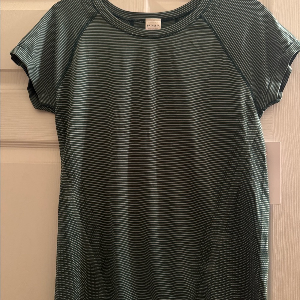 Athleta Teal Striped Short Sleeve Top